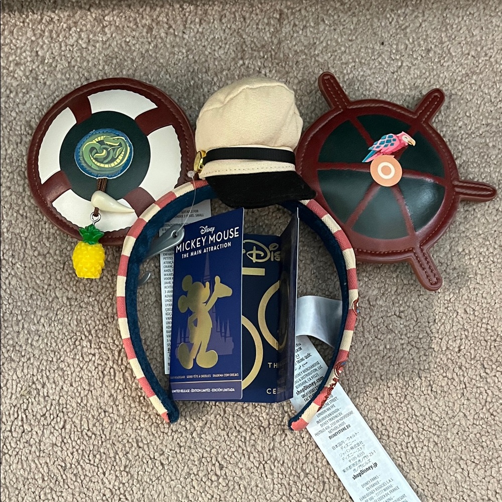 Disney Nautical Mickey Mouse Ear Headband with Red and Cream Accents